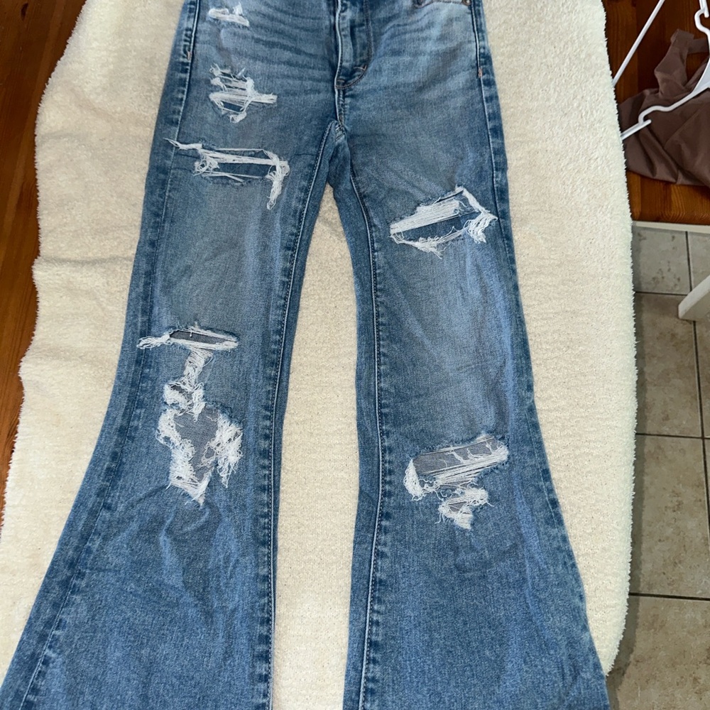 American Eagle Outfitters Light Blue Distressed Flare Jeans